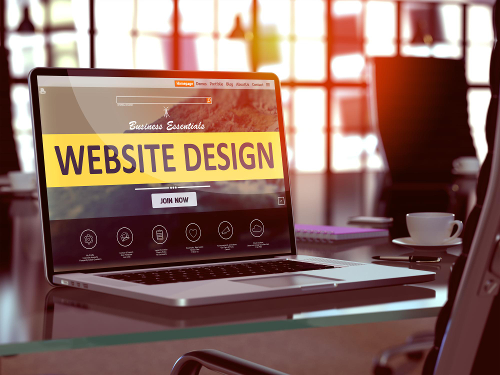 website-design-concept-closeup-landing-page-laptop-screen-background-comfortable-working-place-modern-office-blurred-toned-image